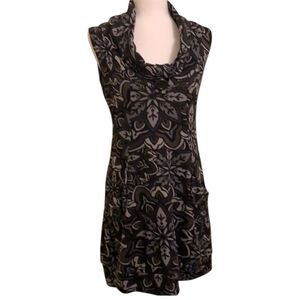 Figwood Gray Print Sleeveless Dress Small Medium Retro Y2K Cowl Neck boho mini